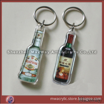 Elegant clear polished bottle-shaped promotional acrylic/lucite key chain/ring/holder with your pict